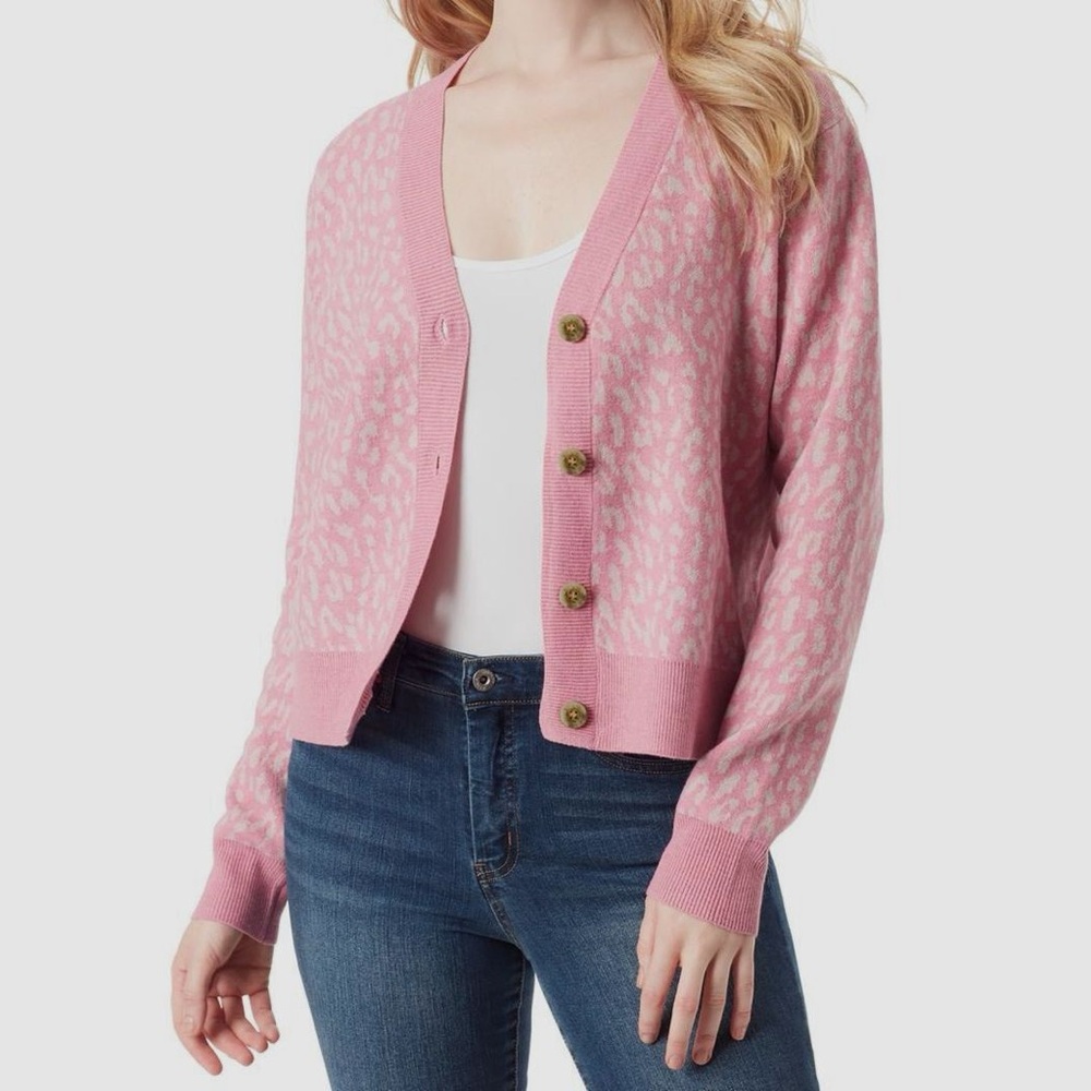 Jessica Simpson Pink Leopard Print Button-Up Cardigan